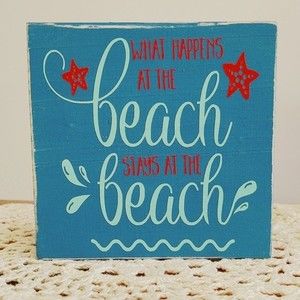 Handmade Tiered Tray Decor/Mini Wood Sign/What Happens at the Beach Home Decor